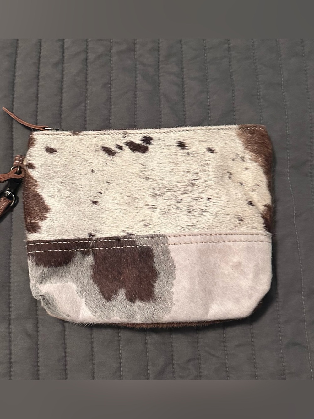 Myra Bag Genuine Cowhide Leather Wristlet Clutch – Brown White